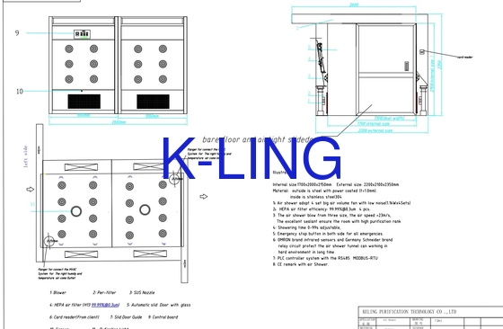 Stainless Steel Lab Air Shower With LED Lighting System 22-30m/s Air Velocity 1000-3000m3/h Air Flow