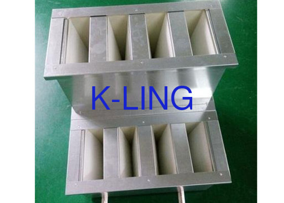 Glass Fibre V Bank Filter  H13 H14 Efficiency 18 Sq.m Media Area With EVA Gasket