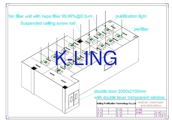50mm Thickness Modular Cleanroom with Noise Level Less Than 65 DB and PVC or Aluminum Alloy Floor Material for Laboratory Environments