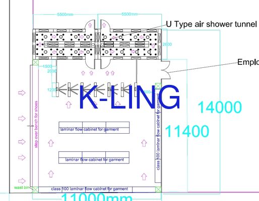 Customizable Size Cleanroom Air Shower Tunnel with High-Velocity Airflow (20-25m/s) for Multi-Person Capacity (50+ Workers)